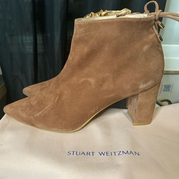 Stuart Weitzman TIEBACK BLOCK BOOTIE IN CAPUCCINO NWB - Picture 4 of 8